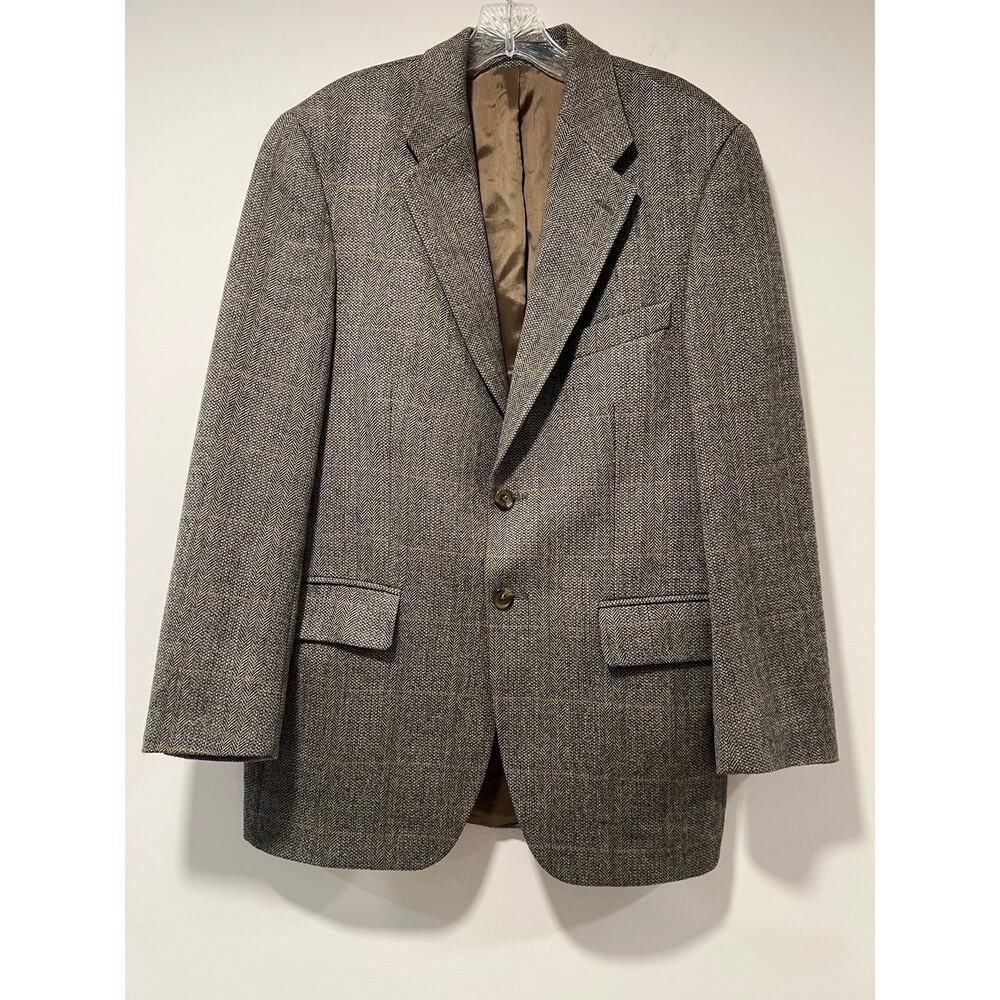 CHAPS X Ralph Lauren Wool Sport Coat Windowpane Plaid Brown Gold Size 40R JL